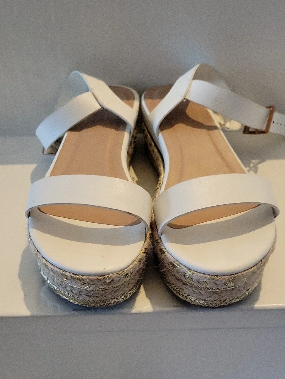 White Espadrille Platform Slide Sandals - Women